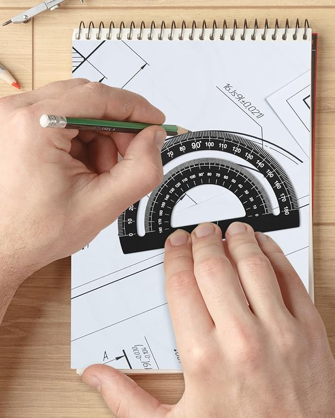 Honagu Triangular Ruler Set, 4 Pieces Aluminum Alloy Ruler, Metal Drafting Ruler, Geometric Protractor for Students, Draftsmen, Engineers, School Office Supplies (Black)