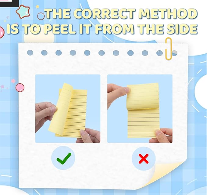 Lined Sticky Notes 3x5 Inch, 8 Sticky Note Pads (400 Sheets),Post Stickies Yellow Large Sticky Notes, Easy-Peel Adhesive, for Reminders, Lists, Planning, Office, School, and Home Organization