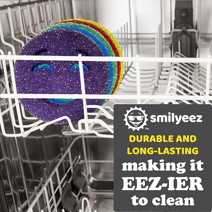 The Original Smiling Handle for Scrub Daddy (Reg. TM) Sponge and Scrub Moji Sponge - (Light Blue Handle) & 3 Purple Scrub Moji's