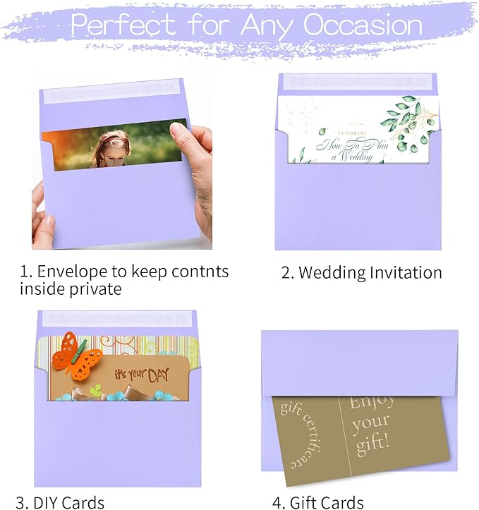 50 Pack Purple Envelopes - A7, 5x7 Self Seal, Printable for Wedding & Baby Shower Invitations