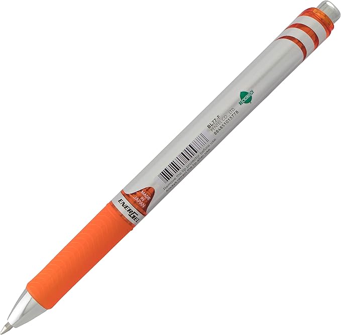 Pentel EnerGel Deluxe RTX Retractable Liquid Gel Pen, Medium Line, Metal Tip, Orange Ink, Box of 12 (BL77-F)
