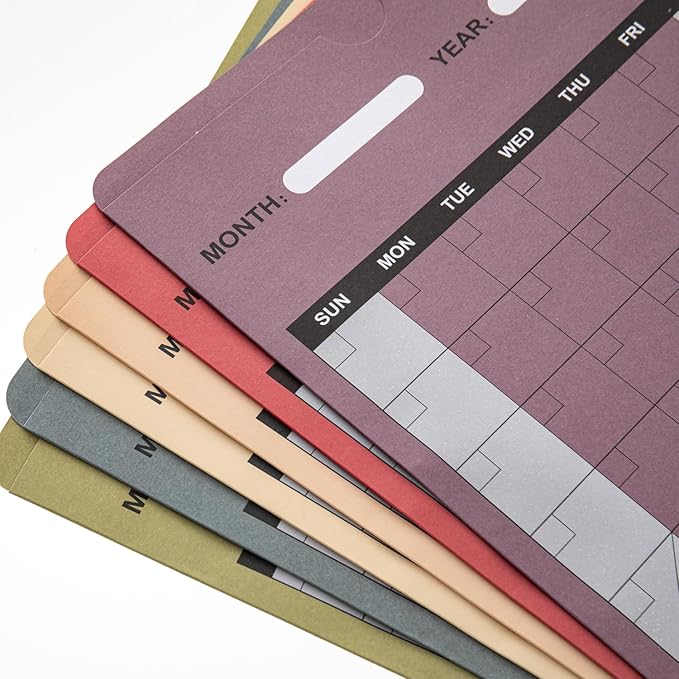 Y YOMA 6 Pack File Folder Jackets Letter Size Paper Pocket File Folder with Reinforced Straight-Cut Tab Pre-Printed Job Folders No Expansion Organizer, Morandi Colors, Vertical Calendar Design