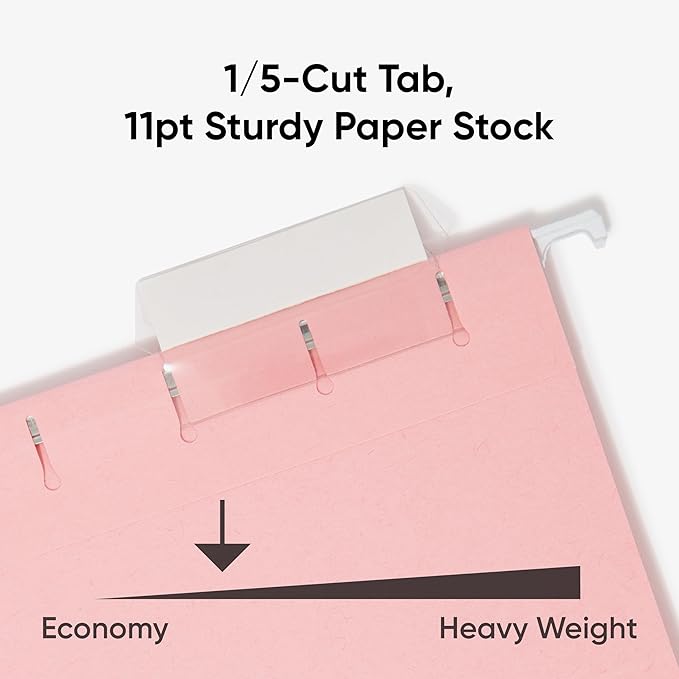 Smead Standard Hanging File Folders, 25 Count, Pink, 1/5-Cut Adjustable Tabs, Letter Size (64066)