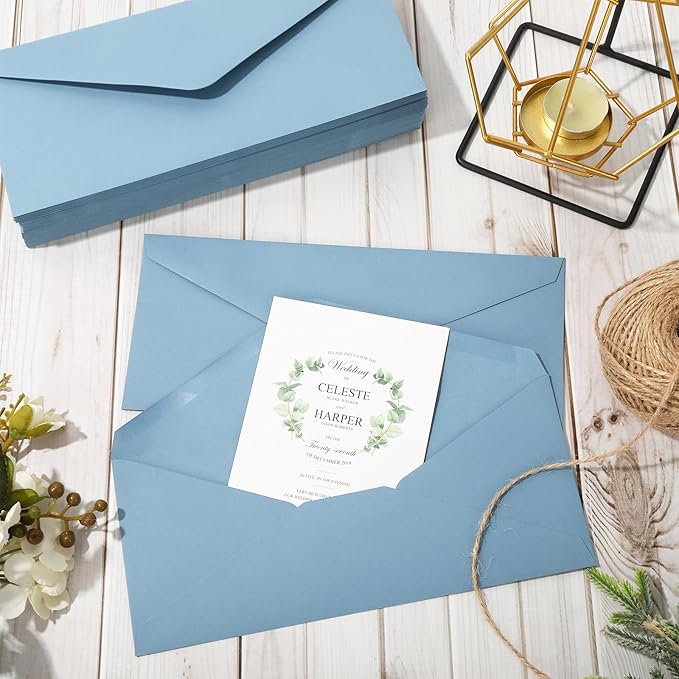 Whaline 50Pcs Business Envelopes Dusty Blue Mailing Envelopes V-Flap Envelope for Invitations Mailing Letters Checks Sending Card, 4 1/8 x 9 1/2 Inch
