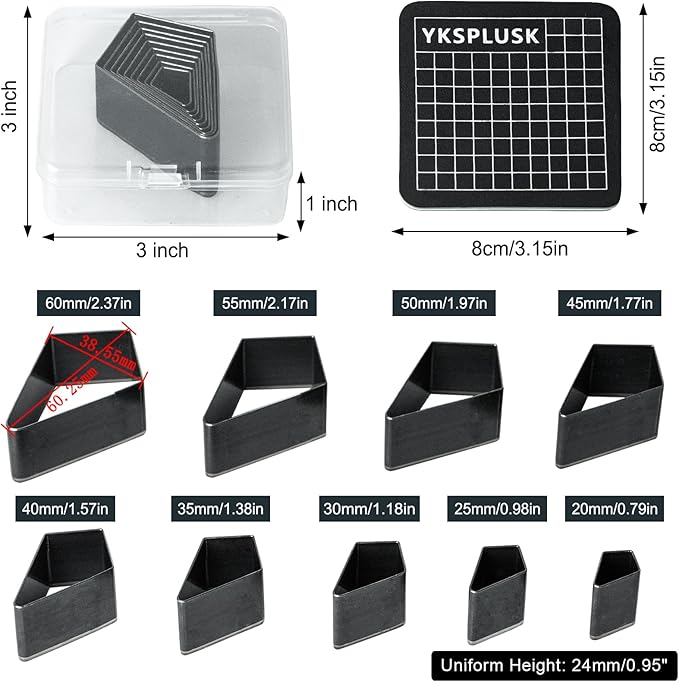 Leather Hole Cutter Set, 9 Sizes Diamond Shaped Cutting Dies Cutter Tools 20 25 30 35 40 45 50 55 60mm, Leather Cutter Hollow Hole Punch Tool Kit for DIY Leathercrafts