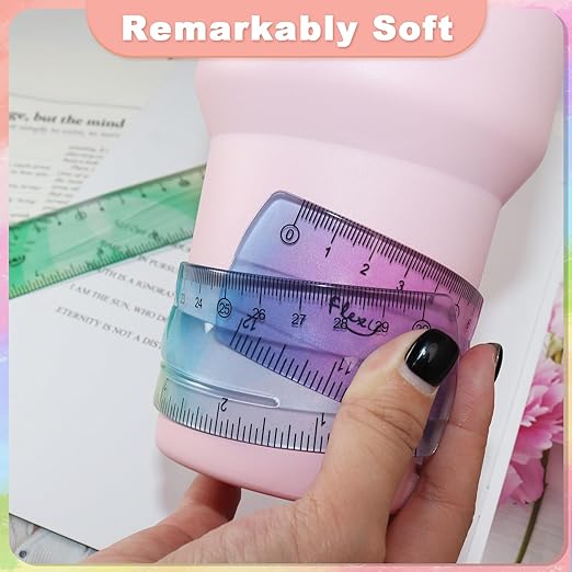 5 Pcs Flexible Rulers, 6inch 8inch 12inch Bendable Straight Ruler Triangle Ruler Protractor Soft Shatterproof Plastic Flexible Rulers with Centimeter and Inch Scales for School Classroom Office Home