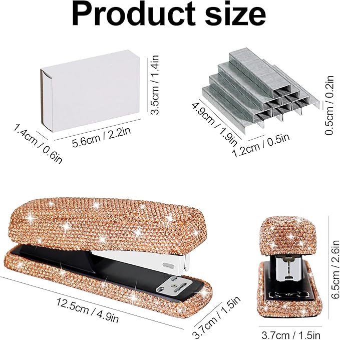 Multibey Rhinestone Stapler for Desk- Bling Crystal Desktop Stapler with 2000 Silver Staples, 25 Sheet Capacity, Elegant Office Staplers & Dazzling Desk Accessory for Women Lady (Champagne Gold)