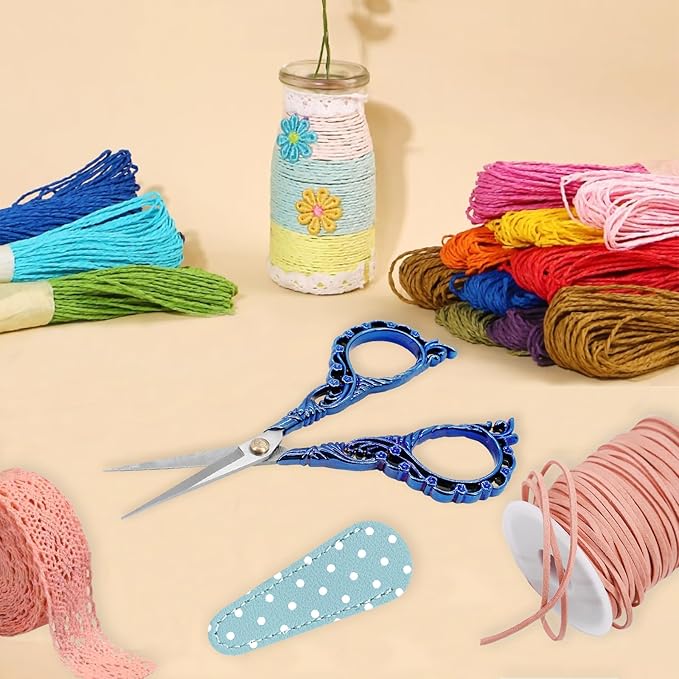 BIHRTC 4.5Inch Cross Stitch Sewing Scissors Small Sharp Scissor with Artificial Leather Cover Stainless Steel Shears for Needlework Artwork Craft Embroidery Sewing DIY Tool