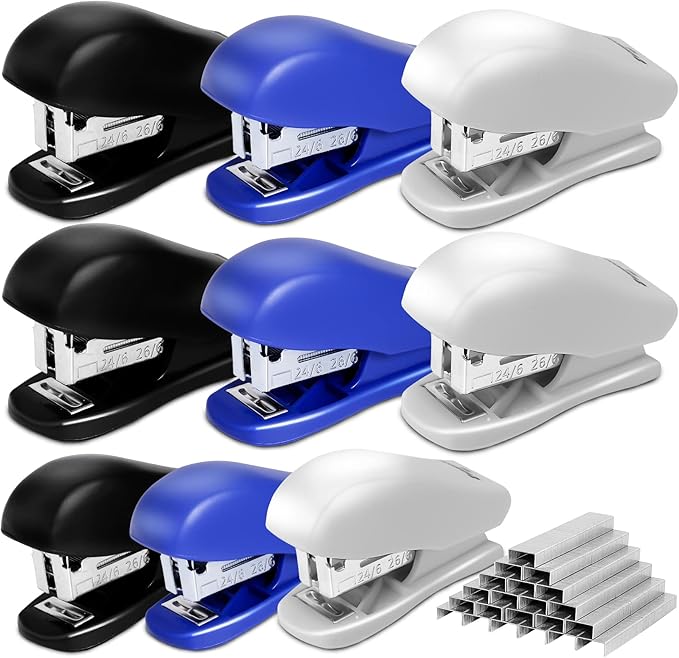 9PCS Mini Stapler with 4320 Standard Staples - Portable Small Stapler, 25 Sheet Capacity, Cute Compact Travel Size for Student Office School Home, 3 Colors
