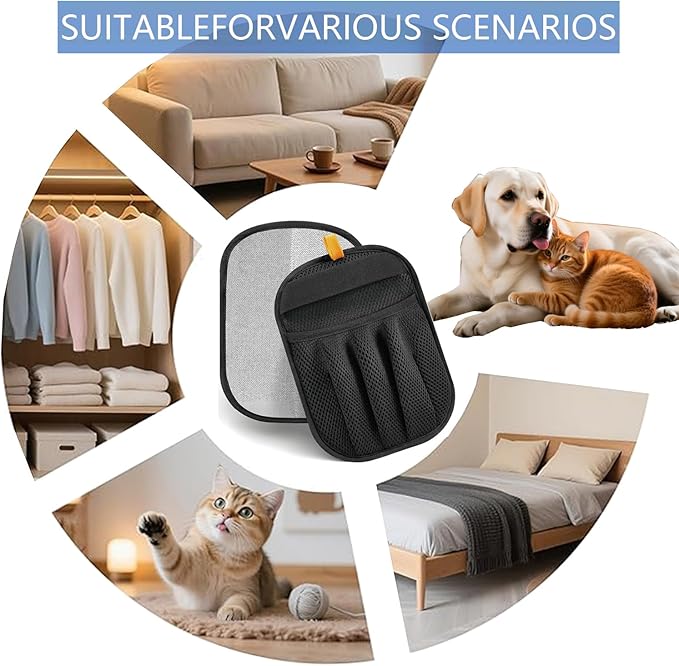 Coraltree Pet Hair Removal 2 Pcs Glove With Two Hooks for Dogs and Cats, Upgraded Reusable Static Pet Hair Gloves for Clothing, Sofas, Carpets, Car Seats