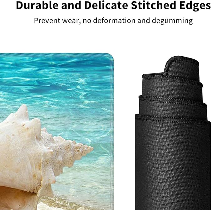 Big Desk Pad (31.5 X 11.8 Inch) Desk Mat Accessories for Women Men Desk Protector Extended Mouse Pad for Office/Home Accessories Writing Pad for Top of Desks +Cup Coaster, Beach Shells