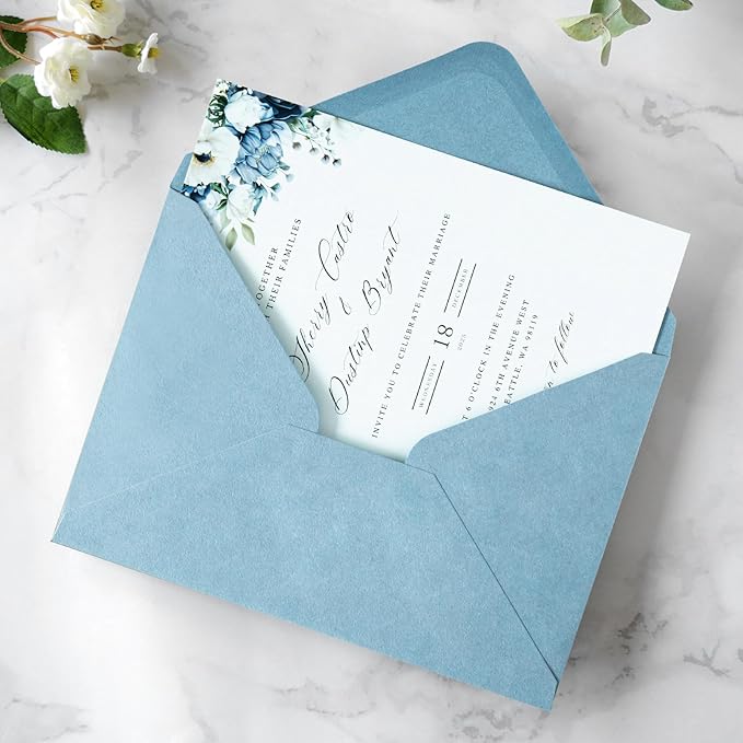 PONATIA 50 PCS A7 Envelopes, 5.25 x 7.48'' Matte Dusty Blue Envelope for 5x7'' Weddings Invitation Cards, Christmas Gift Cards, Acrylic Invitations, Photos and Any 5x7" Inserts