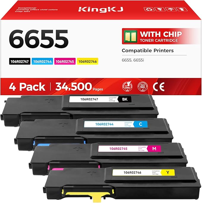 6655 Toner Cartridge Set 4-Pack High Capacity Black Cyan Magenta Yellow Replacement for Xerox 106R02744 106R02745 106R02746 106R02747 Compatible with Xerox WorkCentre 6655 6655i Color Printer Ink Copy