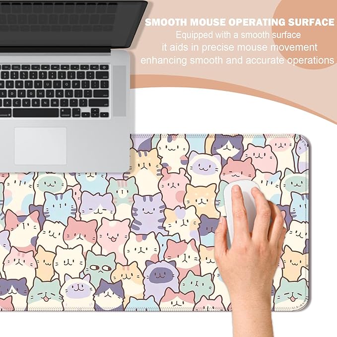 Pink Cat Gaming Mouse Pad, Extended Large Kawaii Desk Mat, Computer Keyboard Laptop Mousepad for Work, Office and Home, XL