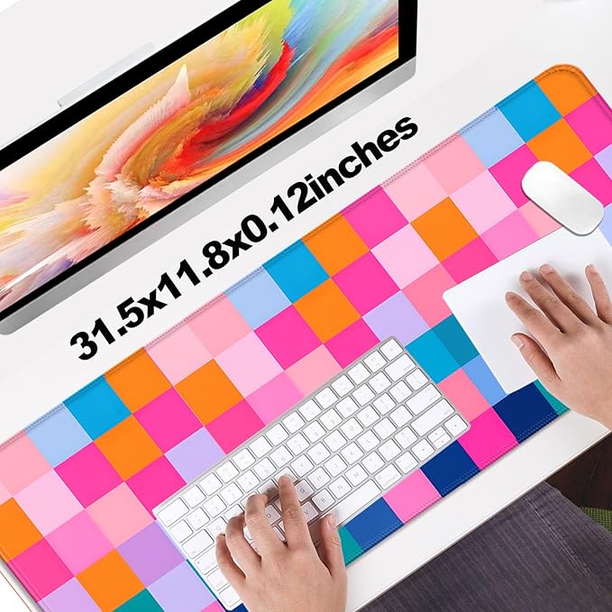 Retro Coloful Checkered Gaming Desk Mat, Computer Keyboard Large Extended Long Mouse Pad for Office and Home, XL (W20)