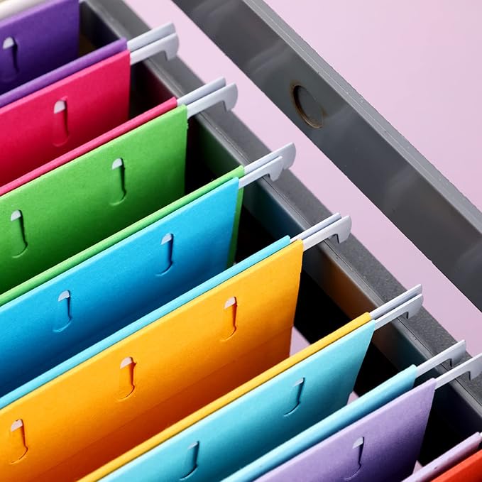 Yaomiao 24 Pack Hanging File Folders 3 Pleats Letter Size File Cabinet Folders with 1/5-Cut Adjustable Tabs Expandable Document Cabinet Colored for Home Desk Office Organization(Bright Color)