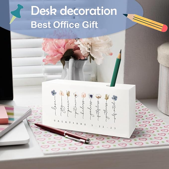 SNNDER Fruit of the Spirit Single Pen Holder for Desk, Religious Christian Gifts for Women, Boho Floral Christian Bible Verses Fountain Pen Holder for Home Office Desk Accessories