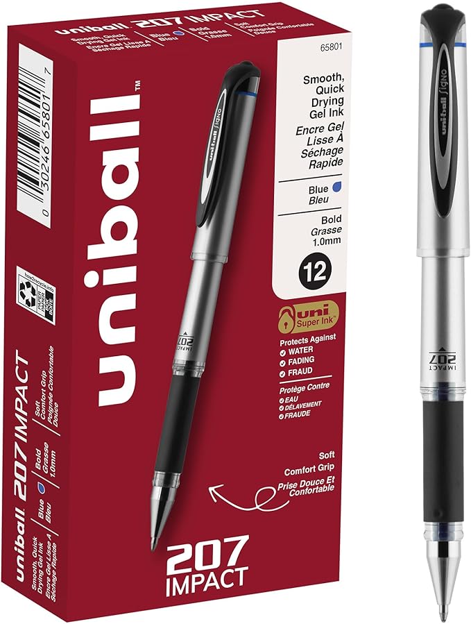 Uniball 207 Impact Gel Pens, Pack of 12 - 1.0mm Bold Point Pens - School and Office Supplies