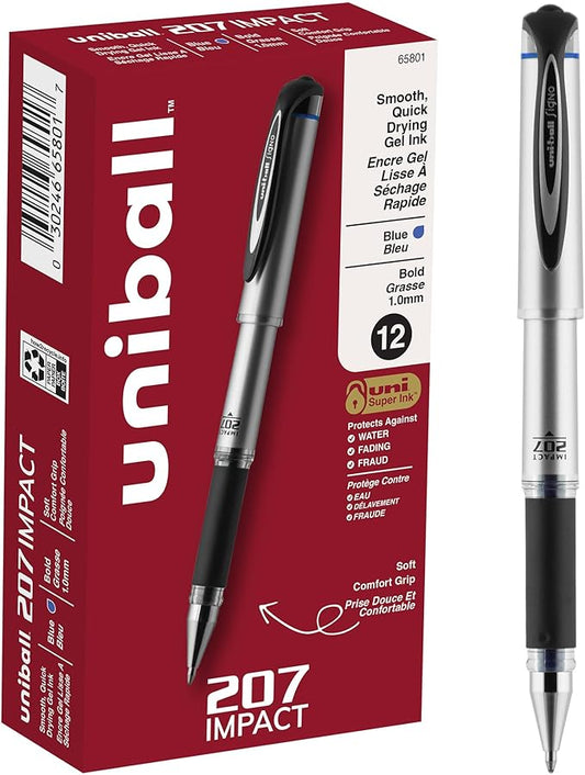 Uniball 207 Impact Gel Pens, Pack of 12 - 1.0mm Bold Point Pens - School and Office Supplies