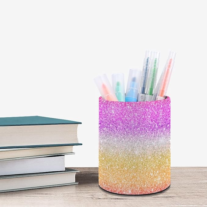 Glitter Pen Holder Pencil Organizer Cute Pencil Cup Desk Decor Makeup Brush Holder PU Multifunctional Office Suppliesfor Home Classroom School