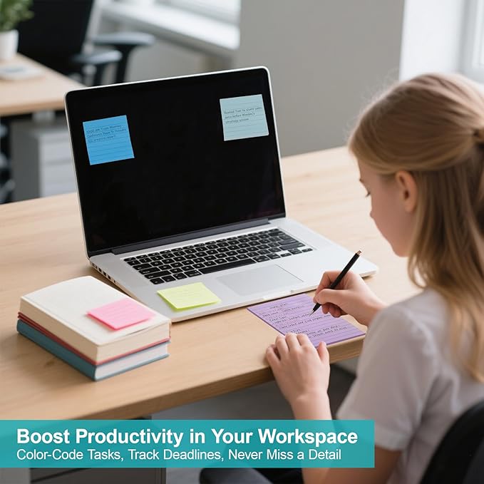 Lined Sticky Notes, 8 Pads 4x4 Sticky Notes Self-Stick Note Pad Its Bright Post Colorful Stickies for Office Home School Meeting