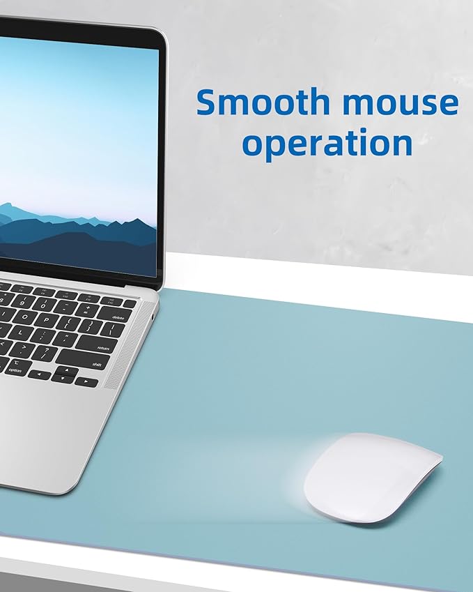 AFIING Leather Desk Pad Protector,Mouse Pad,Office Desk Mat, Non-Slip PU Leather Desk Blotter,Large Desk mat,Waterproof Keyboard mat for Office/Home/Decor (Light Blue,35"" x 17"")