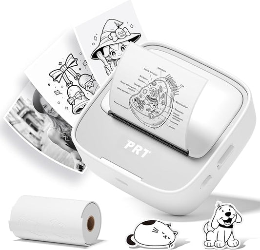 PRT Mini Sticker Printer, Portable Thermal Printer with 1 Roll Sticker Paper, Inkless Sticker Maker, Bluetooth Label Printer for Study Notes,Lists,Pictures,DIY Creations Small Printers for Home Use