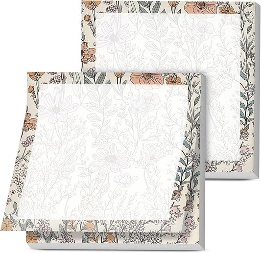 Sticky Notes, 2 Pads, 3x3 inches, Cute Colorful Fun Self-Stick Note Pads, Easy Post, Strong Adhesive Notepad Neutral Wildflowers