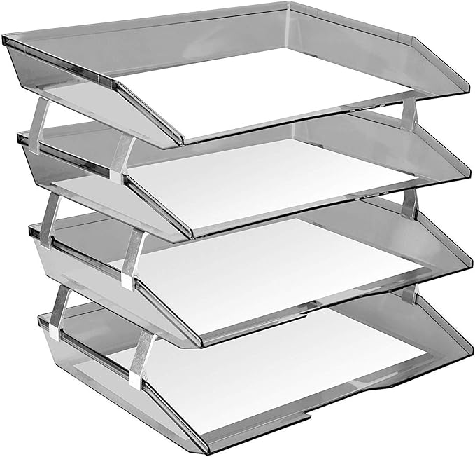 Acrimet Facility 4 Tier Letter Tray, Side Load, Letter Size/A4, Desktop File Organizer, Plastic (Clear Smoke)