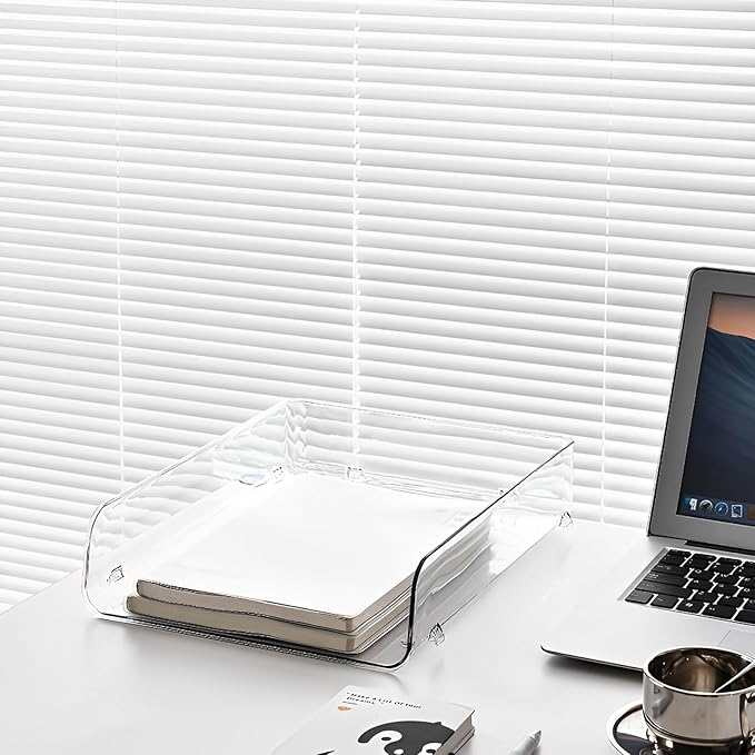 Gagee 4 Pack Clear Stackable Paper Organizer, Office Desk Organizer for Notes, Pens, File, Document, A4 Paper Holder