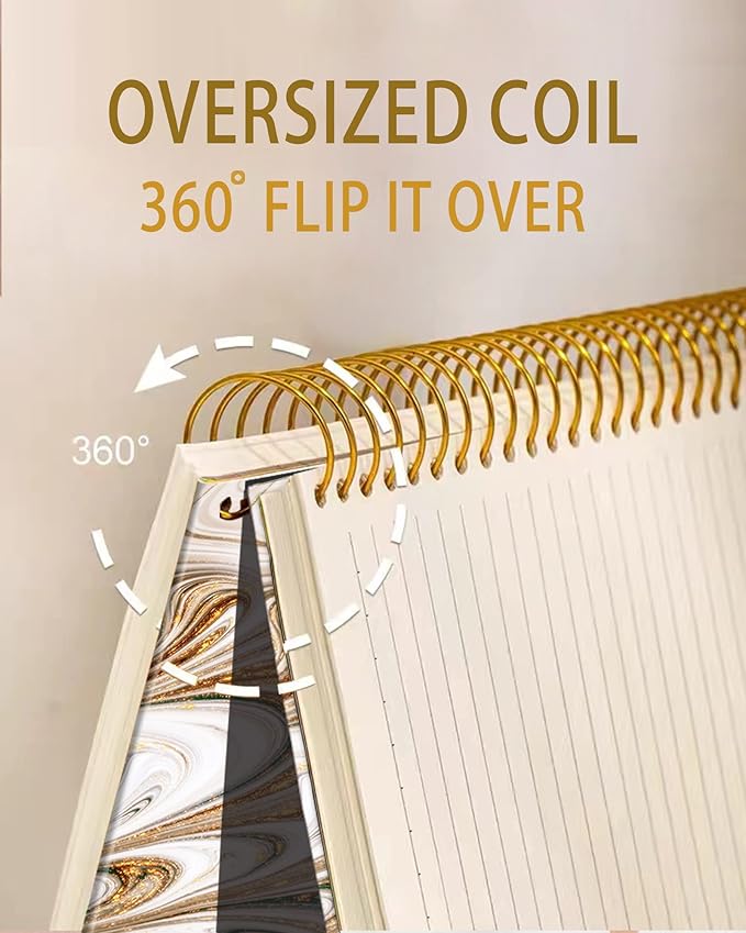 iampanda Spiral Journal Notebook,Cool Strong Twin-Wire Binding with Premium Paper for Girl Women,60 Sheets A5 College Ruled Notebook/Journal,Perfect for School Office Home Gifts,Gold Marble