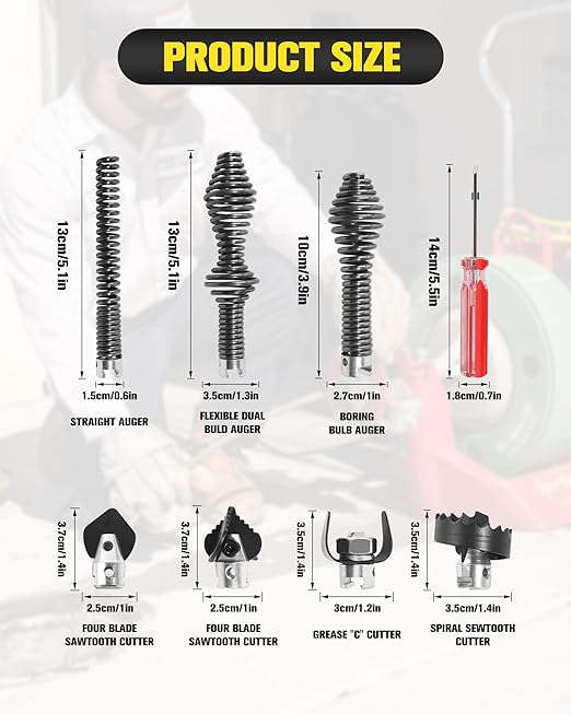 Aochuang Drain Auger Drill Attachment Set (10 Pieces), Root Cutter Head for Sewer Cleaning, Drain Snake Cable Tools for Ridgid K-400 Drum Machine