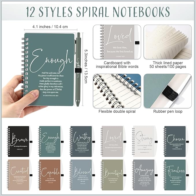 Kosiz 36 Sets Inspirational Christian Gifts Bulk Christian Notebooks Prayer Journals with Pens Spiral Bible Journals Religious Gifts for Church Grandparent Pastors Day Sunday School (Boho Color)