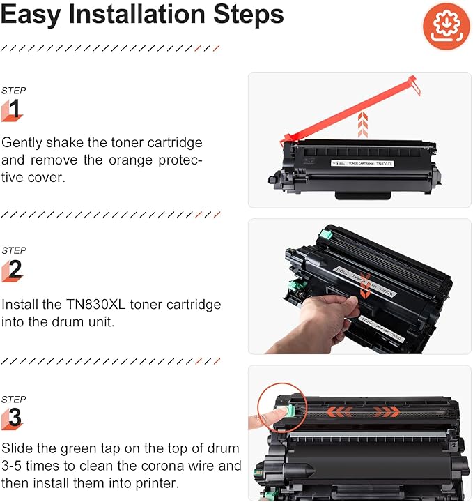 v4ink 2pk Compatible TN830XL DR830 Replacement for Brother TN830 TN830XL Toner Cartridge DR830 Drum Combo Set for Brother DCP-L2640DW HL-L2400D HL-L2405W HL-L2460DW HL-L2480DW MFC-L2820DW Printer