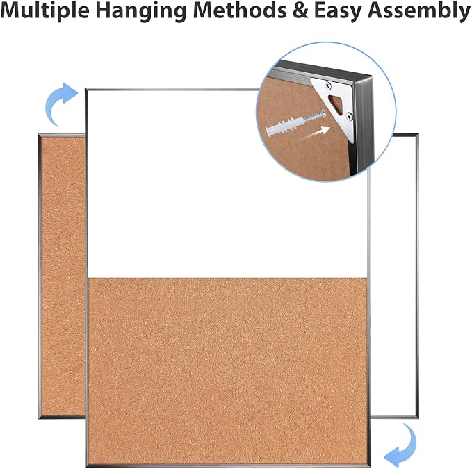 ARCOBIS Cork Board White Board Combo, 24 x 18 Inch Bulletin Board, Magnetic Dry Erase Board & Corkboard for Wall, Vision Board for Home, Office, School, Black Frame