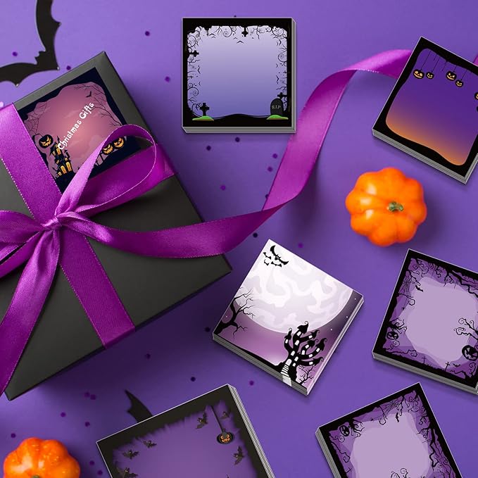 9 Pieces Halloween Sticky Note Halloween Note Pads 450 Pieces of Self Adhesive Removable Memo Pads, 50 Sheets Each for Halloween School Office Home Students Teacher Presents