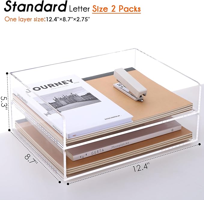 Paper Organizer for Desk,2 Tier Stackable Paper File Holder Tray,A4 Size Acrylic Desk Organizer Letter Tray,Desk Organizer/Accessories for Office Home School Organization-Clear