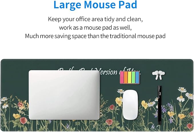 Floral Inspirational Quote Large Mouse Pad, Flowers Gaming Desk Mat, XL Keyboard Desk Pad Mat for Desktop, 31.5"x11.8" Non-Slip Base Big Mousepad with Stitched Edges