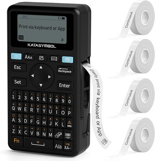 SUPVAN E11 Bluetooth Label Maker Machine with 4 Tapes, Support Keyboard & App with 40 Fonts and 450+ Icons, Rechargeable Inkless Labeler for Home, Kitchen, Office, School Organization, Black
