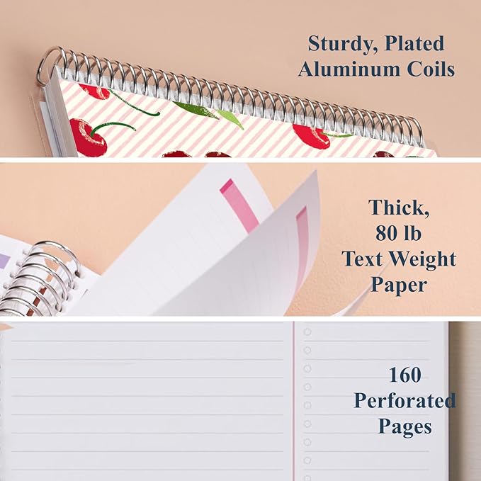 Erin Condren 8.5” x 11” Productivity Spiral Notebook, Lines & Checklist Layout with 80 Lb. Paper, Cherry Cover, 160 Productivity Notebook Pages, Platinum Coil, Stickers Included