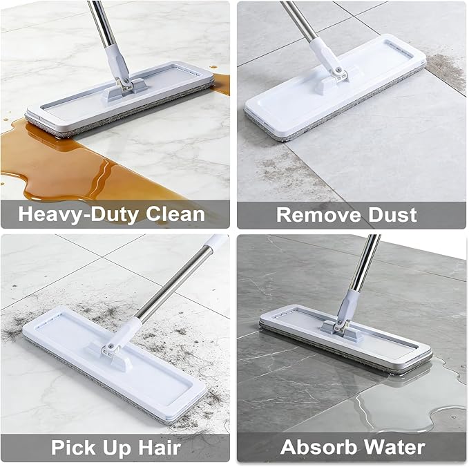 Yotock Mop and Bucket Set, 50" Flat Mop and Bucket System for Floor Cleaning, Separate Dirty and Clean Water, 4 Microfiber Pads Included, Wet and Dry Use, for Cleaning All Floor Types and Windows