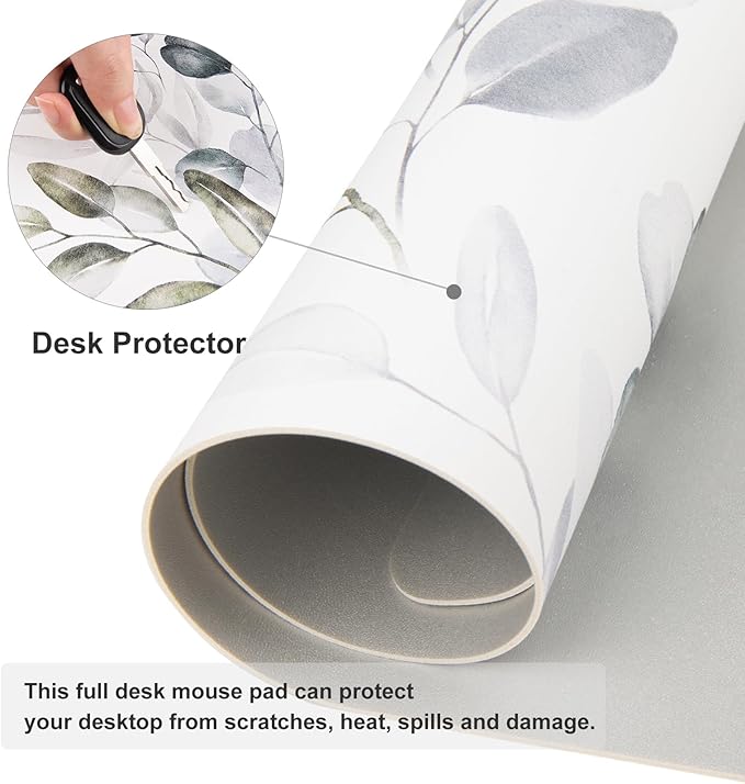 Colorful Star Large Mouse Pad, PU Leather Waterproof Desk Mat, Computer Gaming Mouse Pad, XXL Full Extended Mousepad Non Slip Desk Pad for School Office Home 31.5" x 15.7" - Soft Eucalyptus