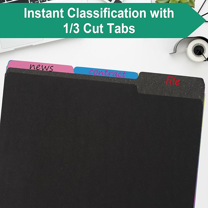 18-Pack Black File Folders,Letter Size,1/3 Cut Tab,Office Home School for Documents Files Paper