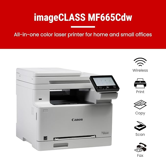 Canon Color imageCLASS MF665Cdw - Wireless Duplex Laser Printer, All-in-One with Copier, Scanner, Fax, Auto Document Feeder, 3 Year Limited Warranty, 22 PPM