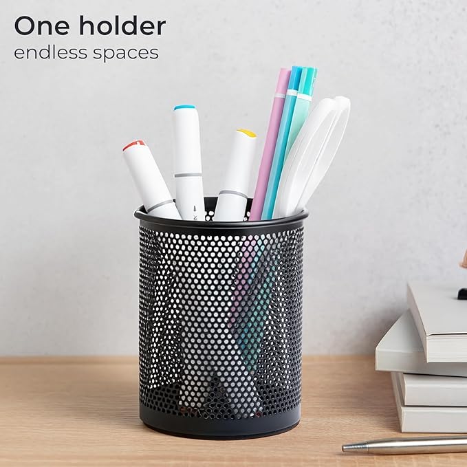 M&G Black Mesh Pen Holder, Metal Pencil Cup Holder Wire Mesh Pencil Holder for Desk Office School Organizer
