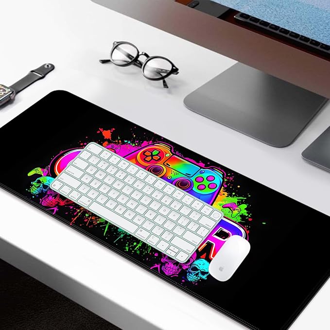 Retro Black Gamer Gaming Desk Mat, Computer Keyboard Large Extended Long Mouse Pad for Office and Home, XL (W21)