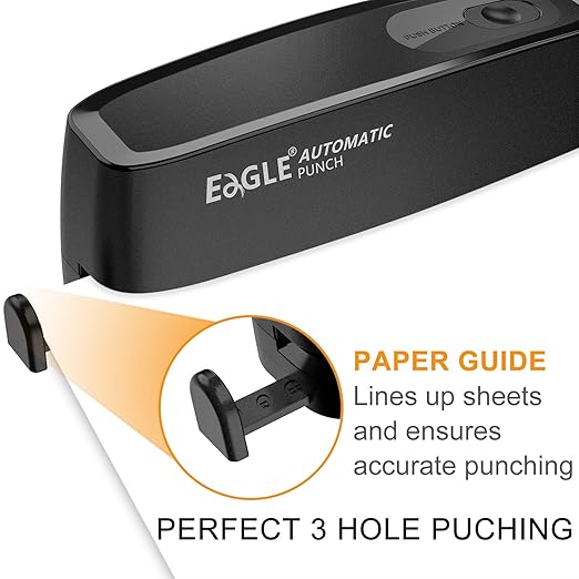 Electric Hole Punch, Eagle Desktop 3 Hole Puncher Force-Saving, 20-Sheet Capacity, AC or Battery Operated Paper Punch 3 Ring, Effortless Hole Puncher for Paper, Home and Office Supplies, Black