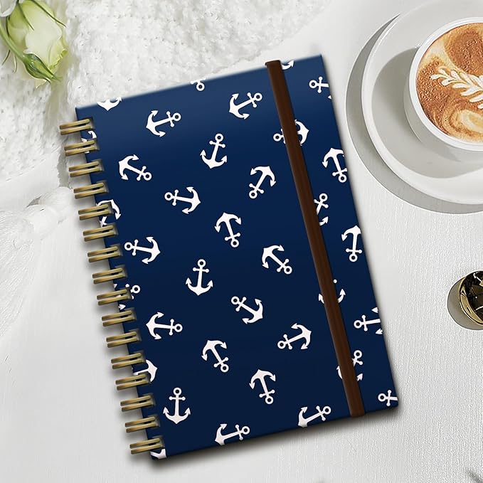 Spiral Journal Notebook,Strong TwinWire Binding with Premium Paper for Girl Women,Cool Funny 120 Pages,100gsm A5 College Ruled NotebookJournal,Perfect for Gifts Nurse Teacher Women(Blue anchor)