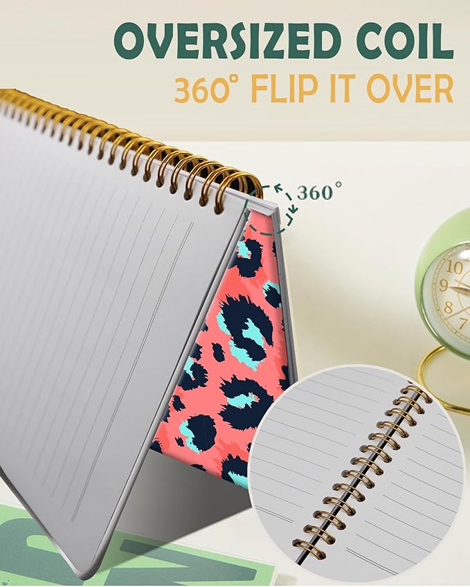 Ruled Spiral Writing Notebook,A5 Hardcover Lined College Journal for Women,Strong Twin-Wire Binding with Premium Paper,8.4" X 6",Perfect for School,Office,Home(Coo Pink Leopard)