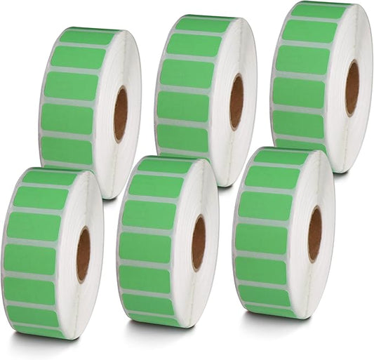 BETCKEY - 1" x 0.5" Small Labels Compatible with Zebra & Rollo Label Printer, Premium Adhesive & Perforated[Green, 6 Rolls, 14580 Labels]